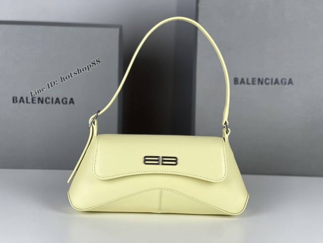 Balenciaga專櫃2022爆款小號平紋黃銀全皮肩背包 巴黎世家翻蓋腋下包 fyj1532